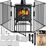 KESSER® Kaminschutzgitter mit Tür 305 cm Metall Ofenschutzgitter Laufgitter Laufstall Absperrgitter Tierschutzgitter Türschutzgitter für Kinder-Sicherung, 5-teilig Elemente (je 60 x 75 cm) Schwarz