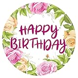 J&M DECO Essbare Tortenaufleger - Tortenaufleger Geburtstag - Tortendeko Happy Birthday Motiv - Geburtstagskuchen Deko aus Fondant - Rund 20 cm - Esspapier Tortendeko - Cake Decoration