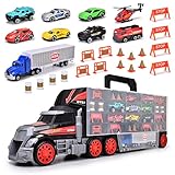 Dickie Toys Cleverer Autotransporter-der 62 cm Lange LKW sorgt gleichzeitig für Ordnung&großen Spielspaß. Ideales Spielzeug zum Mitnehmen für Reisen&Ausflüge, Inkl. 9 Metallfahrzeugen&Zubehör