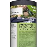 TTL Garden 50g/m² Unkrautvlies 50m² 1x50m Rolle - sehr wasserdurchlässig 50 x 1 m breit auf Rolle - Gartenvlies reißfest UV-stabil & atmungsaktiv - Garten Mulchvlies Vlies Folie gegen Unkraut schwarz
