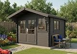 Alpholz Gartenhaus Gabriel-34 300 x 400 cm Gartenhaus aus Holz in Grau, Holzhaus mit 34 mm Wandstärke, Blockbohlenhaus mit Montagematerial