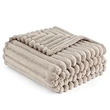 BEDSURE Kuscheldecke Flauschig - Wolldecke & Fleecedecke, Sofadecke, Weiche Warme Grobe Korddecke für Zimmer Deko, Wohn- & Kuscheldecken, Tagesdecke, Beige, 150 x 200 cm