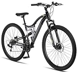 Chillaxx Bike Falcon Premium Mountainbike in 24 und 26 Zoll - Fahrrad für Jungen, Mädchen, Damen und Herren - Scheibenbremse- 21 Gang-Schaltung - Vollfederung (Schwarz-Disc-Bremse, 29 Zoll)