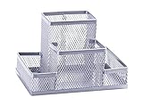 Q-CONNECT KF15113 Schreibtisch-Organizer 4 Fächer/aus Lackiertem Metallgeflecht/Silbern/Schreibtischorganizer/Mesh Metall Büro-Organizer Desk Organizer/mit Gummifüßen/ 15,3 x 10,3 x 10,0 cm