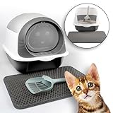 LINUMA® Grau Katzenklo, Katzentoilette, Katzenklo mit Deckel, Katzentoiletten, Katzenklo groß, Cat Litter Box, Katzen Klo, Katzenklo hoher Rand, Katzentoilette mit Deckel, Katzenklo geschlossen