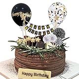 12 Stück Tortendeko Schwarz Gold, Happy Birthday Cake Topper, Kuchendeko Geburtstag Personalisiert, Happy Birthday Tortendeko Geburstagstorte set für Torten Deko Mädchen und Junge