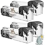 Mausefalle Lebend, Rattenfalle Lebendfalle für Maus 4er Set, 32CM Extra Lang Tierfalle Wiederverwendbare Mäuse Falle Lebend Käfig für Innen & Aussen, 100% Effektiv & Verletzungsfrei