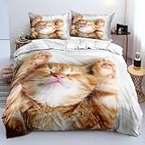 Luofanfei Katzen Bettwäsche 155x220cm Tiermotive Bettwäsche Set Weiß Katze Cat Muster Bettbezug 3D Haustier Katzenmotiv Bettwäsche-Sets und Kissenbezüge 155 220 cm mit Reißverschluss