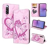CASAFUNY Handyhülle für Sony Xperia 10 V Hülle Tasche PU Leder Flip Case Brieftasche Kartenfach Klapphülle Handytasche Case Schutzhülle für Sony Xperia 10 V, Rosa