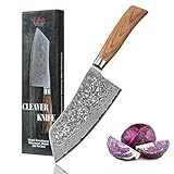 Wakoli EDIB Pro Premium Damast Chinesisches Kochmesser Chai Dao mit 17 cm Klinge gefertigt aus 67 Lagen echtem Damaststahl mit Pakkaholzgriff I Küchenmesser und Profi Kochmesser