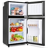 Merax 60L Retro-Kühlschrank mit Gefrierfach, 38L Kühlen + 22L Gefrieren, 172 kWh/Jahr, 86.8 cm hoch, Schwarz