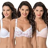 Curve Muse Damen Übergröße Bügel Ungefütterte Balconette Baumwoll-BH - 3er Pack-Pack-Weisser Druck,Rosa,Weiß -90C