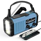 48100mWh Kurbelradio Solar Notfall Radio mit Weltempfänger, AM FM Radio Dynamo Notradio mit HandyLadegerät, Taschenlampe & Leseleucht, SOS für Stromausfälle Ourdoor Camp Notfall