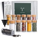 TASTRA® 12er Set Gewürzgläser mit Bambusdeckeln- 100ml Gewürzdosen- Gewürzaufbewahrung inkl. Gewürzetiketten+ verschiedene Streueinsätze+Trichter