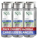 NaturVital Silber-Shampoo, ohne Parabene, natürlich, weißes und graues Haar, Platin, blaue Pigmente, für Männer und Frauen, 6 x 250 ml, 6 Stück