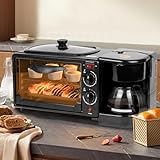 UUE 12L Minibackofen, 3 in 1 Frühstücksmaschine, Maker mit Kaffeemaschine 350 ml, 60 Min Timer Minibacköfen, 800W Klein mini Backofen, Pizza-Ofen, Minibackofen, Minibacköfen, Schwarz