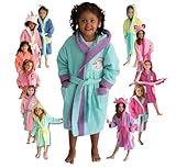 LEBENGOOD - Bademantel für Mädchen, Kinder - 100% Baumwolle OEKO-TEX® - 2 Taschen, Gürtel, Kapuze, Plüsch sehr weich mit Stickerei (6_years, 8_years, Happy shower)