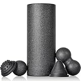 Fitnessrolle Faszienrolle Set 5-T Faszienball Blackroll Foam Roller Faszien Set mit Faszienball Faszienrolle Klein und Duoball Triggerpunkt für Yoga Faszien Training von Muskeln Schwarz
