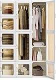 Dripex Kleiderschrank, Schrank 104 x 170 x 50 cm (B x H x T), einfache Montage, Faltbarer Mehrzweckschrank mit Stange, magnetische Türen, für Schlafzimmer Wohnzimmer Weiß