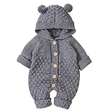 Haokaini Neugeborenes Baby Ohr Kapuze Gestrickte Strampler Overall Winter wärmer Schneeanzug für Jungen Mädchen Unterwäsche Warmer Pullover (3-6 Monate, Grau)