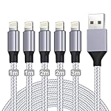 iPhone Ladekabel,Lightning Kabel [5Pack-1/1/2/2/3M] MFi Zertifiziert iPhone Schnellladekabel Nylon iPhone Kabel USB auf Lightning Kabel für iPhone 14 13 12 11 Pro Max Plus 8 7 6 5s XR X SE XE XS iPad