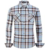 MCEDAR Herren-Flanellhemden, kariert, lange Ärmel, leger, Knopfleiste, schmale Passform, Outfit für Camping, zum Aufhängen oder für die Arbeit, Hellblau Grau, Groß