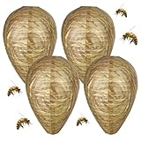 4 Stück Wespennest Attrappe Wetterfest,Wespenabwehr,Wespen Dauerhaft Vertreiben,Präventiv Gegen Wasp,Wespenfalle Künstliches Nest,Vertreiben Fernhalten Bienen,Anti Hornissen für Balkon/Garten Outdoor