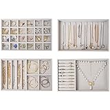 ProCase Schmucktablett Organizer mit 4 Schmuckschalen, Stapelbar Schmuck Schublade Organizer, Schmuckaufbewahrung für Ohrringe Ringe –Grau