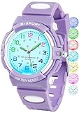 GUUMUXIN Analoge Kinderuhr mit Bunten Lichtern für Jungen und Mädchen, 30M wasserdichte Lernuhr TPU Armband Outdoor Sportuhr für 5-16 Jahre