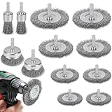 12 Stück Drahtbürste Bohrmaschine, 6mm Drahtbürste Akkuschrauber mit Sechskantstange, Drahtbürsten Set 6 Größen, Stahlbürste Akkuschrauber für Bohrmaschine zum Entfernen von Rost, Polieren