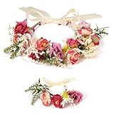 Braut Blumenkranz Haare,Verstellbarer Haarkranz Blumen Krone Stirnband,Blumenkranz Haare,Blumen Stirnband für Damen Hochzeit Zeremonie Festival Party Strand
