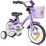 PROMETHEUS BICYCLES Kinderfahrrad ab 3 Jahren - Mädchenfahrrad 12 Zoll Kinder Fahrrad Mädchen Fahrrad Kinder mit Stützräder Rücktrittbremse in Violett Lila