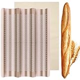 QIYILE Baguette Backform, Baguetteblech Baguetteform für 3 Baguettes Stahl Brotbackform mit Bäckerleinen Antihaftbeschichtung Baguette Backblech Brot Backen Zubehör, 38.5X27.5CM