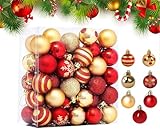 Weihnachtskugeln,50 stück Christbaumkugeln Weihnachtskugel mit Geschenkpaket, matt,glänzend,Weihnachtsbaumschmuck Christbaumschmuck mit Aufhänger,deko Weihnachten,Thema Rot GoldChristbaumkugel ∅ 4cm