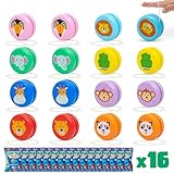 BONNYCO JoJo Kinder Mitgebsel Kindergeburtstag Gastgeschenke Tiere 16 Stück JoJo Holz, Kleine Geschenke für Kinder | Give Aways Kindergeburtstag Mitgebsel Set, Pinata Füllung | Yoyo Mitbringsel