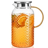 Glaskrug, PARACITY Karaffe, Wasserkaraffe mit Squama-Design, Glaskaraffe mit Deckel, Design mit Großem Durchmesser Leicht zu Reinigen (1900ML)