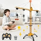 Herenear Ferngesteuerte Kran Spielzeug, 140 cm Hohe Spielzeug Kran Mit Hebehaken, 360° Drehung, Lichter Und Verkehrsschilder Kinder, 2,4 Ghz RC Turmkran Für Kinder Ab 8+ Jahre