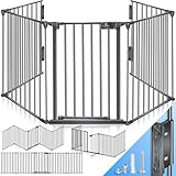 KESSER® Kaminschutzgitter mit Tür 305 cm Metall Ofenschutzgitter Laufgitter Laufstall Absperrgitter Tierschutzgitter Türschutzgitter für Kinder-Sicherung, 5-teilig Elemente (je 60 x 75 cm) Anthrazit