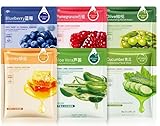 Shefave Tuchmaske Gesicht Fruchtextrakt Gesichtsmasken Set, 6PCS Mix Feuchtigkeitsmaske, Aloe Vera Gel Face Mask Korean, Antioxidans Masken Beauty Hautpflege, Verbessert die Hautpflege