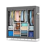 Tragbarer Kleiderschrank, 170 cm Schrank zum Aufhängen von Kleidung, Kleiderständer aus Metall, freistehender Kleiderschrank mit Oxford-Stoffbezug,165 cm x 170 cm x 45 cm (grau S, Größe)