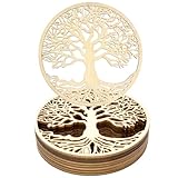 VEGCOO 12 Stück Untersetzer mit Baum des Lebens, Glasuntersetzer, Blume des Lebens aus Holz, Untersetzer aus Holz, für Meditation, Haus, Dekoration, Esszimmer (10 x 10 cm)