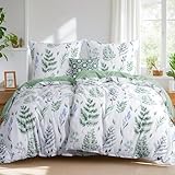 Tifschlaf Bettwäsche 135x200 4teilig, 2 Bettbezüge 135 x 200 mit 2 Kissenbezüge 80x80 cm Grün, ÖKO-TEX Mikrofaser Bettwäsche-Sets Blumen Salbeigrün Muster, Bügelfrei Duvet Cover mit Reißverschluss