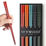 5 Paar Fiberglas-Essstäbchen, Premium-japanische wiederverwendbare Essstäbchen mit Muster, Essstäbchen-Geschenk-Set für Sushi, asiatische Gerichte, spülmaschinenfest (5 Farben)