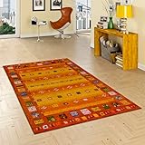 Theko Natur Teppich Indo Gabbeh Esta Orange Bunt Bordüre in 6 Größen