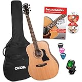 CASCHA Akustikgitarren-Set für Anfänger inkl. Textbuch, Stimmgerät, Gigbag/Bag, 3 Spitzen, Dreadnought, Westerngitarre, Stahlsaiten