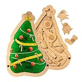 Weihnachtsbaum-Holzpuzzle - Festliches Bodenpuzzle Für Kleinkinder & Junge Kinder | Pädagogisches Weihnachtsspielzeug Für Familie & Freunde | 13x13cm Massivholz-Puzzle Mit Weihnachtselementen