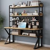 MGHRUE Computertisch Mit Ablageflächen Und Stecktafel, Schreibtisch Aus Massivholz, Großer Schreibtisch Fürs Arbeitszimmer, Moderner Schreibtisch Fürs Homeoffice,C,120cm