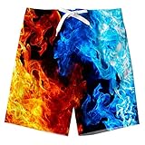 kids4ever Badeshorts Jungen Neuheit 3D Galaxis Feuer Grafik Badehose Kinder Sommer Schnell Trocknend Strand Surfer Board Swim Shorts mit Netzfutter
