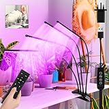 Wachstumslichter mit 4 Köpfen, 120 LEDs, mit Fernbedienung und Netzstecker, rotblau, Vollspektrum für Zimmerpflanzen und Samenstart, 10-stufig dimmbar, automatisches Ein-/Ausschalten, Timing 3/6/12/16