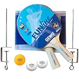GEWO Free TIME Schlägerset - Komplett-Set mit Zwei Tischtennis-Schlägern, Tischtennis-Netz und Bällen - 2 Schläger FUNline, Griff konkav, Mobile Netzgarnitur mit Klemmen und 3 TT-Trainingsbälle 40+